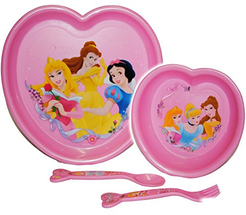 alles-meine.de GmbH Geschirr - 4 TLG. Set - Princess - Prinzessin - Teller + Müslischale + Gabel/Löffel - aus Kunststoff/Plastik - Küche Essen - Kindergeschirr/F..