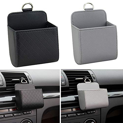 Amasawa 2 Stück Auto Vent Aufbewahrungsbox, PU Leder, Schwarz/Grau, Universal Auto Aufbewahrungstasche für Stift, Handy, Schlüssel, Münze, Brille