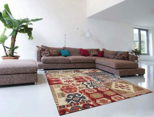 Tappeto Kilim Persiano Geometrico Moderno Rosso e Beige di Alta qualita' | 100 x 150 cm