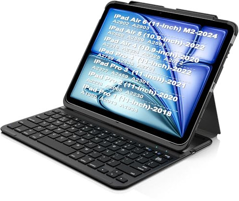 Arteck iPad Air 11-inch/Air 5th 4th Generation Keyboard Case, Bluetooth Keyboard with Folio Full Protection Case for Apple iPad Air 11” M3/M2 (2025/2024), Air 5/Air 4