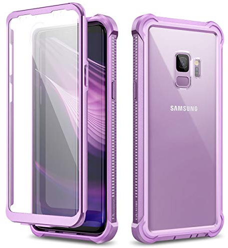 Dexnor Hülle Kompatibel mit Samsung Galaxy S9 360 Ganzkörper-Schutzhülle Stoßfest Handyhülle weicher Silikon Griff eingebauter Displayschutz kristallklare Kratzfeste ultradünne Rückseite - Lila