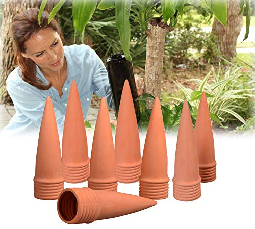 8 Stücke Automatisch Keramische Bewässerung Set,RoseFlower Tonkegel Selbstbewässernde Spike Wasserspender mit Free Gartenwerkzeuge für Indoor & Outdoor Home Office Garten Pflanzen -Kegel