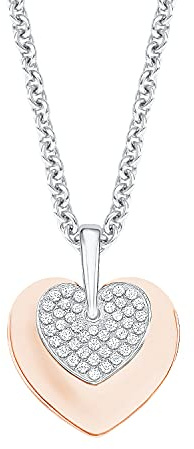 s.Oliver Kette mit Anhänger 925 Sterling Silber Damen Kette mit Anhänger, mit Zirkonia synth., 42+3 cm, Bicolor, Herz, Kommt in Schmuck Geschenk Box, 2032839