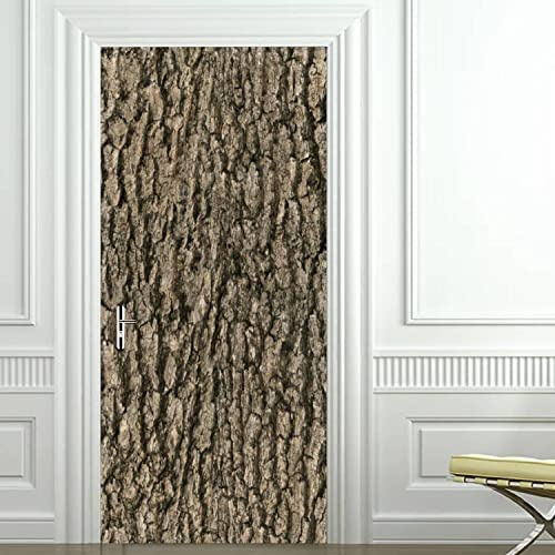 3D Seamless Bark Tree Texture Door Decal Sticker Poster Self-Adhesive Removable Mural Wallpaper Peel & Stick for Bedroom Home Decor 30.3x78.7