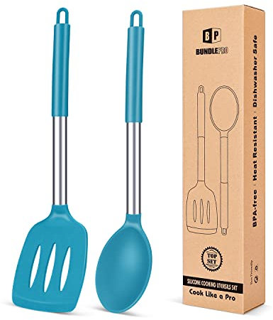 Confezione da 2 grandi spatole in silicone scanalate, antiaderenti, utensili da cucina ad alta resistenza al calore, senza BPA, ideali per friggere, girare, mescolare, servire, drenare, mescolare