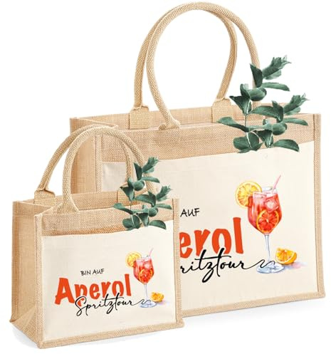 AMBERGER DESIGN by A&M Osterhage amd Personalisiertes Jute-Tasche Aperol Spritztour – Canvas Shopper mit Namen – Geschenk für Frauen & Freundin – Baumwoll-Tasche