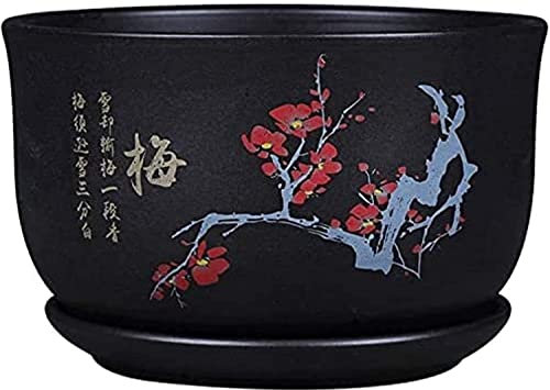 Großes, rundes, atmungsaktives, lila Sandglasur-Becken, Keramik-Blumentöpfe, Blumentöpfe, Pflanzentöpfe mit Abflussloch, Zylinder-Pflanzgefäß, Sukkulenten, Kakteen, Bonsai-Töpfe, Pflanzenbehälter