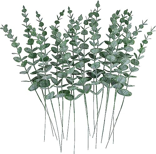 CEWOR 24 Stück Eukalyptus-Stiele Dekor künstliche Eukalyptusblätter künstliche grüne Zweige für Hochzeit Tafelaufsatz Blumenarrangement Bauernhaus Heimdekoration