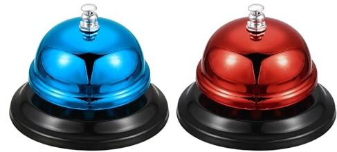 QUARKZMAN 2 Pezzi Campanello di Chiamata, 85mm/3.35 Campanello da Tavolo per Servizio Ristorante Hotel Cucina Bar Festa Aula (Blu+Rosso)