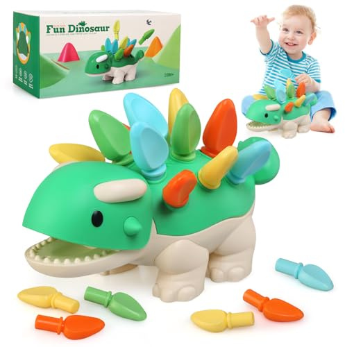 TonStyle Jouet Montessori 18 Mois, Jeux Montessori Enfant 1 2 3 Ans, Jouets Sensoriels Dinosaures, Motricité Fine Bebe, Compter et Couleurs Jeu de Tri Éducatif Cadeau pour Garçon Fille 2 3 Ans