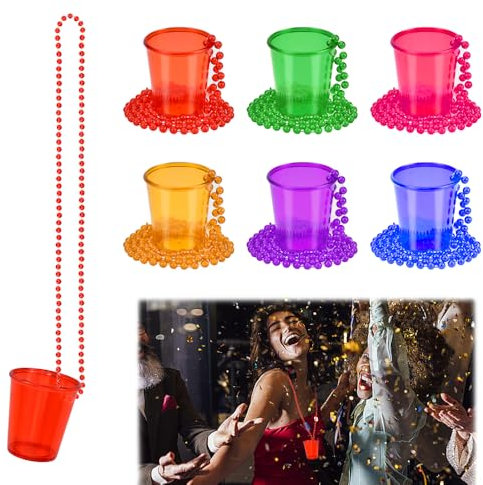 SLTAXAR 12 Bicchierini da Liquore in Plastica 30 ml Con Catena - Addio Nubilato Sposa Con Collana Perline - Colorati per Compleanno, Festa Neon, Bar, Matrimonio