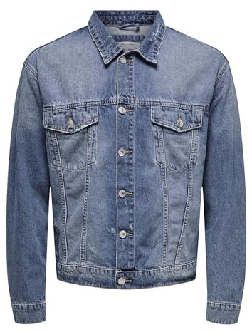 ONLY & SONS ONSJUST Box TAI DNM - Giacca da uomo, in denim, colore blu chiaro, taglia L, Mix blu chiaro, L