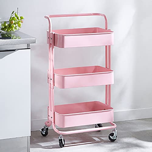 Suuim Rollender praktischer Trolley, Lagerregal aus Metall mit um 360° beweglichen Rollen für kleine Bücherregale in Küche, Wohnzimmer, Badezimmer (B) (D)