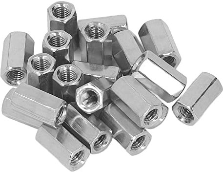 Holigie Kupplungsmuttern, metrische Sechskant-Kupplungsmutter, 20 Stück, M6 x 1,0, 10 L18 mm, 304 Edelstahlstange, lange Feingewinde-Kupplungsmuttern für Bolzen, Bolzen,