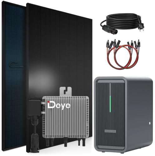 SUNNIVA® 1840W Balkonkraftwerk BIFAZIAL FULLBLACK komplett Steckdose DEYE 2000 Watt Wechselrichter, Solaranlage Komplettset, 4x 460W N-Type Glas-Glas Bifacial Solarmodule, 5m Kabel, 4x 2.5m Solarkabel