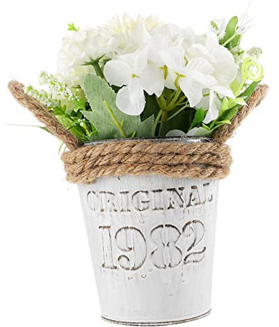 Ciieeo Rtificial Hydrangea Bonsai Wrought Iron Rope Pot White Hydrangea Flower Decoration for Home Party