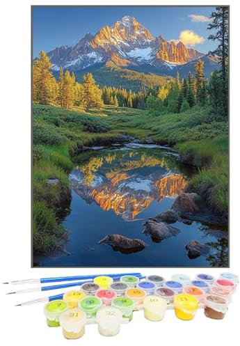 Malen Nach Zahlen Erwachsene Berg, Paint by Numbers Landschaft DIY mit Pinseln und Acrylfarben Handgemalt öLgemäLde Leinwand für Kreative Heimdekoration Geschenke Frauen, Ohne Rahmen 50 x 70 cm 6B-U