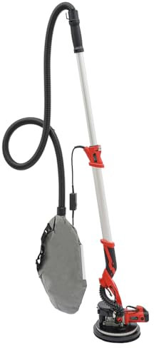 JAYEUW Smerigliatrice elettrica per muro a secco, 750 W, con manico telescopico, 6 fogli di carta vetrata, 800 – 1800 giri/min, 6 marce, diametro 255 mm, angolo di regolazione 0 – 90 ° (rosso)