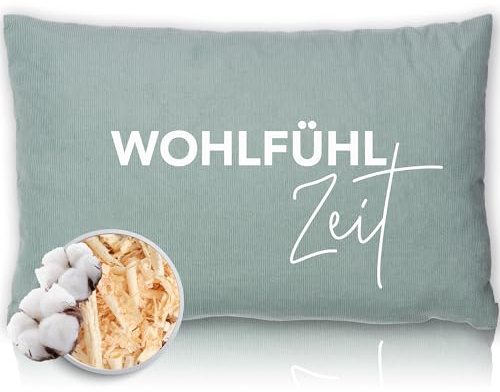 Herbalind Zirbenkissen WOHLFÜHLZEIT Kissen 30x20 cm mit Reißverschluss - Premium Feincord Baumwolle mit Natürlicher Zirbenfüllung, Duftendes Dekokissen - Farbe Mint