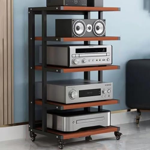 Genérico Soporte AV, gabinete para componentes de Audio, Estante HiFi, Estante para Amplificador, Estante para Consola de Videojuegos, Estante de Almacenamiento Abierto multifunción (Madera de Teca,