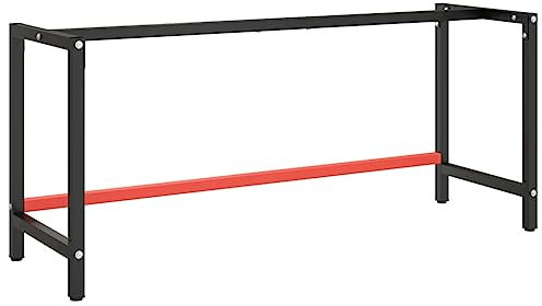 Artikelwerkbankgestell mattschwarz und rot matt, 180 x 57 x 79 cm, Metall, Tischzubehör, Tischbeine