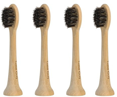 Gaia Guy Bambu & hästhår borst elektriskt tandborsthuvud (4-pack) - obelagd polerad bambu - kompatibel med Philips Sonicare | Ingen dold PLA-kärna