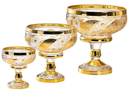 WKHPHMBEQ Kristall-Bonbonglas-Glasschale – handgeschliffene Vintage-Schale mit Stiel for Büro, Heimdekoration und Tafelaufsätze | Kleiner dekorativer Snackspender(3 large)