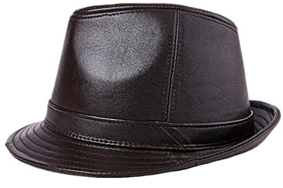 Äkta läder fedoras hatt män brun vintage jazz kepsar klassisk manlig höst vinter retro trilby hatt gentleman fedora(Brown,L (55-56 cm))