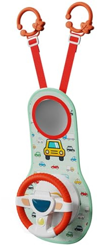Grtheenumb Toy Steering Wheel for Car, Rear Facing Car Seat Toys, 360° Rotation Baby Steering Wheel Toy with Mirror, Music, Lights and Driving Sounds, 12 Months+ Kids for Backseat