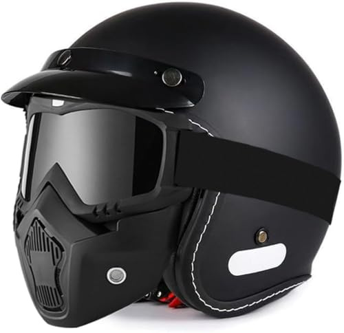 Jet motorcykelhjälm för män och kvinnor, ECE/DOT-godkänd, halvansiktshjälm med glasögon, öppen motorcykelhjälm, lämplig för alla årstider. D,M = 57–58 cm