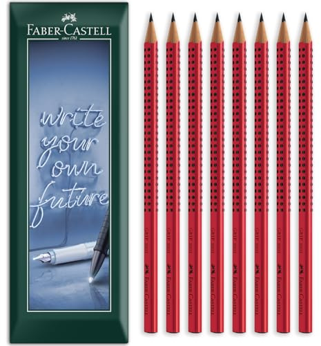 Faber-Castell Grip 2001 Dreieckiger Graphit-Bleistift, Klasse B, Geschenkpackung mit 8 Bleistiften (Rot)