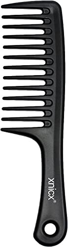 Xnicx Wide Tooth Detangling Comb - Afro Hair Brush With Handgrip for Long, Wet or Curly Hair - Improves Blood Circulation - Black