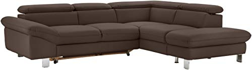 Mivano Ecksofa Driver mit Ottomane rechts, Ledercouch mit Bettfunktion und Bettkasten klein / Inkl. verstellbare Kopfstützen, 266 x 73 x 214, Kunstleder, Grau-Braun