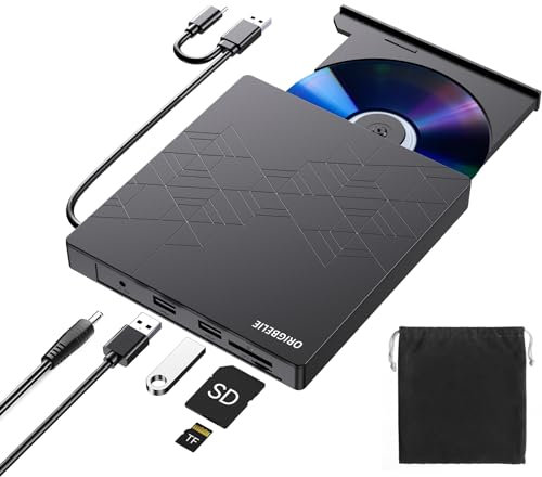 ORIGBELIE Lettore CD Esterno per PC Portatile, Sottile USB 3.0 Type-C CD/DVD +/-RW Masterizzatore DVD Externo, Plug & Play Unità DVD Esterna per Laptop Desktop PC Windows 11/10/8/7/XP/Vista Linux Mac