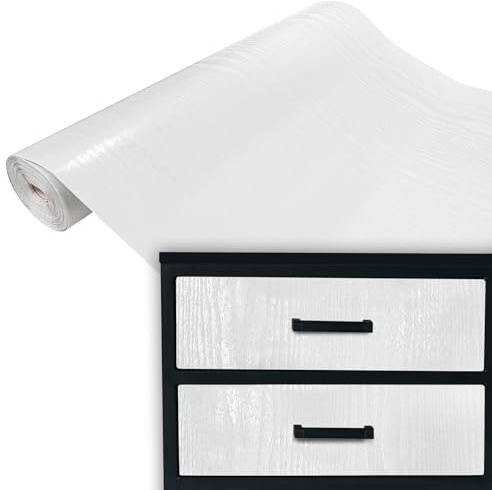 Klebefolie Möbel 90x100 cm | Selbstklebende Möbelfolie in Holzoptik - wasserfest und zuschneidbar | Folie für Möbel ideal zum Renovieren von Schränken, Türen und Arbeitsplatten | Weißholz Glänzend