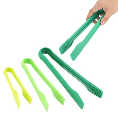 Garosa 3pcs Plastic Kitchen Tongs, 3 Sizes of 6in 8in 10in Serving Tongs Bakery Food Clamps for Cooking Oven Baking Holding Bacon Muffin Bagel Bread(Green)