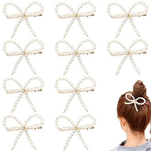 10 Stück Perlen Schleife Haarspangen Schleife Perlen Haarnadel Anti-Rutsch Entenschnabel Clip Haarspangen Zubehör Mädchen und Frauen