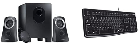 Logitech Z313 2.1 Sistema di Altoparlanti Multimediali con Subwoofer, Audio Full Range, 50 Watt, Bassi Potenti & K120 Tastiera con Cavo per Windows, USB Plug-and-Play, Dimensioni Standard