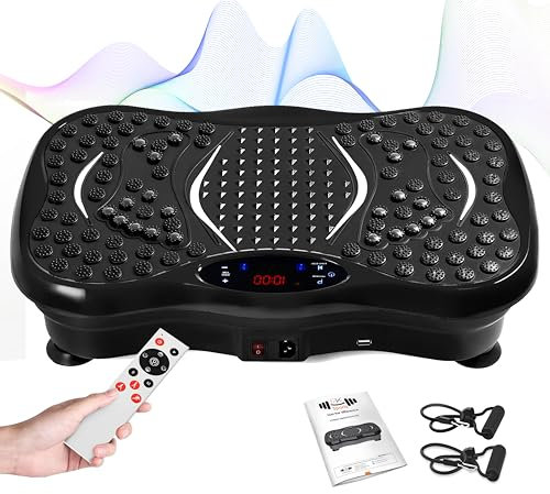 FK Sports Vibration Plate Exercise Machine, Vibration Fitness Trainer with Bluetooth Speaker, Remote, 99 Intensity Levels, 5 Programs, 2 Resistance Bands Speed Adjustable For Body Workout (Black)