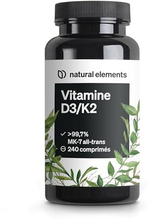 natural elements Vitamin D3 + K2 – > 99,7% all-trans MK-7 & 2000 IE Vitamin D3 – 240 Tabletten – hochdosiert, optimal bioverfügbar – ohne unnötige Zusätze – in Deutschland produziert