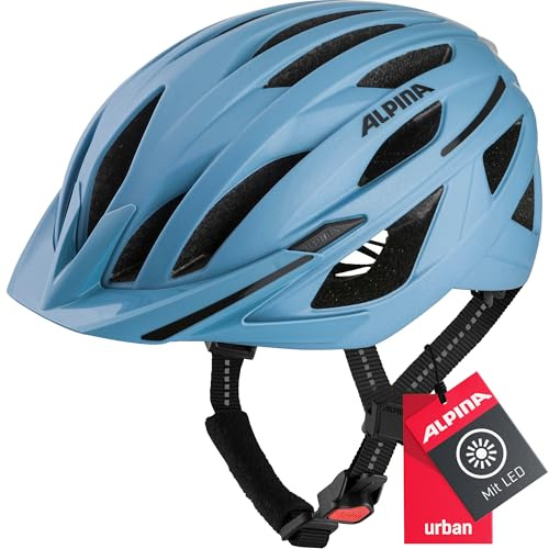 ALPINA HAGA - Stoßabsorbierender, Sicherer & Optimal Anpassbarer Urban Fahrradhelm Mit Integriertem LED-Licht Für Erwachsene, Smoke-Blue matt, M (51-56 cm)