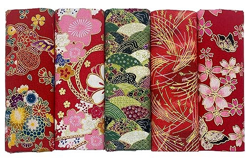 aufodara 5pcs Baumwollstoff 40x80 cm Japanische Stil Patchwork Stoffpakete Bronzing Dekostoff Baumwolle Vorgeschnittener Stoffe zum Nähen DIY Artcraft Handarbeit (Rot)