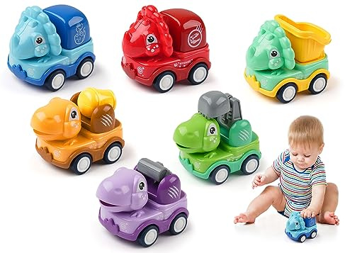 Deepton 6 Pcs Car Toys for 1-2 Year Old Boys Dinosaur, Toy Cars for Toddlers, Pull Back Cars, Dinosaur Toys for Girls Boy, Baby Cars, Birthday Gifts Age 1 2 3 Year Olds Boys