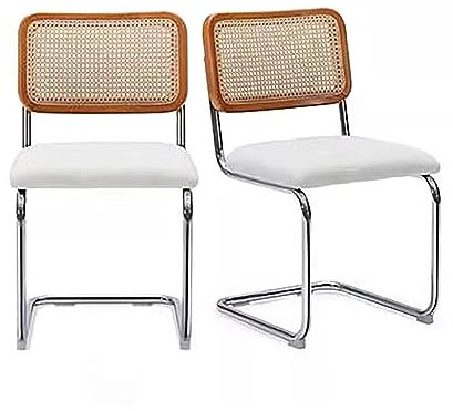 Rattan Esszimmerstühle 2er-Set, Samt gepolsterte Rohrgeflecht-Esszimmerstühle mit Rattan-Rückenlehne, gewebte Esszimmerstühle mit Metallbeinen, Esszimmerstühle für Abendessen, Wohnzimmer, Rezeption