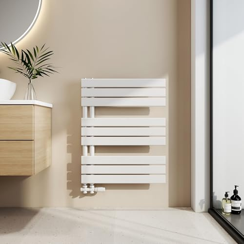 EMKE Badheizkörper Flach 762x600 mm, Handtuchheizkörper mit Seitenanschluss, Effizienter Handtuchwärmer Handtuchtrockner Heizkörper für Bad, Weiß, 479W