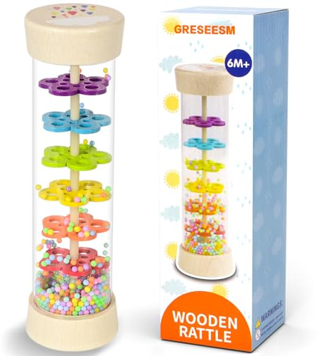 Rain Stick, Montessori Baby Toys for 6-12 Months 1 Year Old, Baby Rattle Wooden Sensory Toys, 7.7” Rainmaker Infant Musical Toy - Gifts for 6 7 8 9 12 Month Old Newborn Boys Girls Toddlers