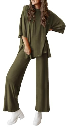 PRETTYGARDEN Two Piece Sets for Women Summer Fashion Lounge Matching Set 2026 Spring Travel Vacation Airport Outfits Clothing (Army Green,Large)
