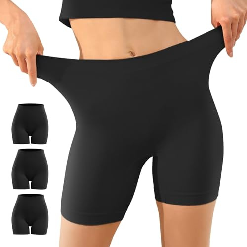 YouShow Cykelbyxor, dam, 3-pack, hög midja, kalsonger med korta ben, boxershorts under klänning, kjol, anti-skavning, korta leggings, Svart x 3, M