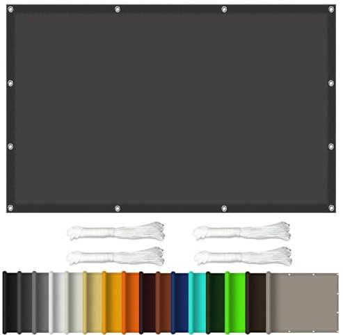 Sonnensegel mit Ösen 4.5 x 6 m UV Schutz Windschutz Wetterbeständig Balkon Sichtschutz Ohne Bohren mit Ösen Ohne Bohren für Balkon Terrasse, Schwarz