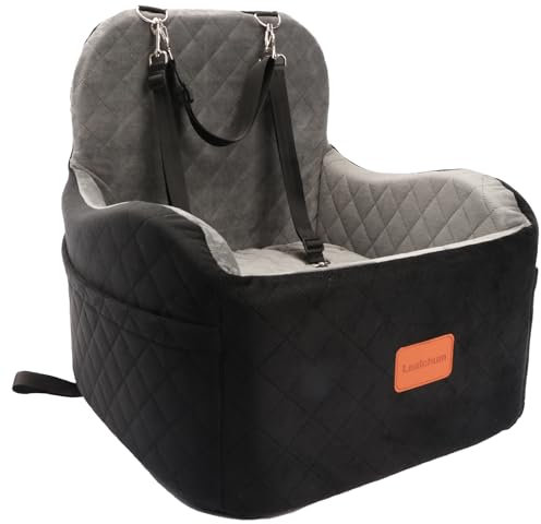 Lealchum Dog Booster Car Seat for Small/Medium Dogs,Puppy Portable Seat for Car with Elevated Cushion,Fully Detachable and Washable Pet Seat with Storage Pockets,Easy to Install (Black/Grey, Medium)